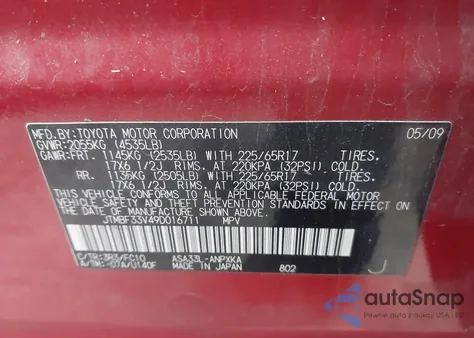 2009 Toyota Rav4 z USA, uszkodzony, nr VIN JTMBF33V49D016711